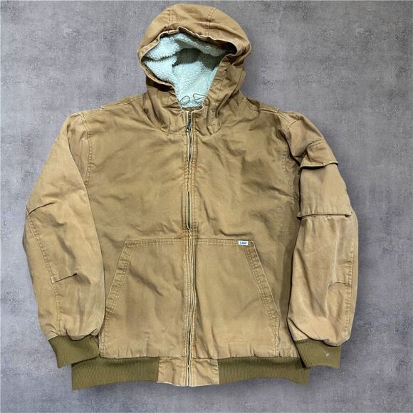 Lee Vintage 90s Workwear Full Zip Canvas Brown Sherpa Lined Trucker Jacket XXL - Picture 1 of 12